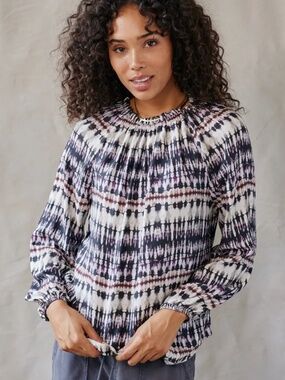 Bella Dahl Lucy Raglan Shirred Flowy Rustic Stripe Print Top Size Medium NWT